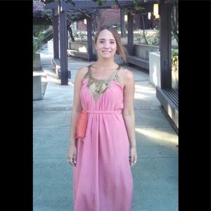 New Roberta freymann pink and orange contrasting silk dress with metal finish